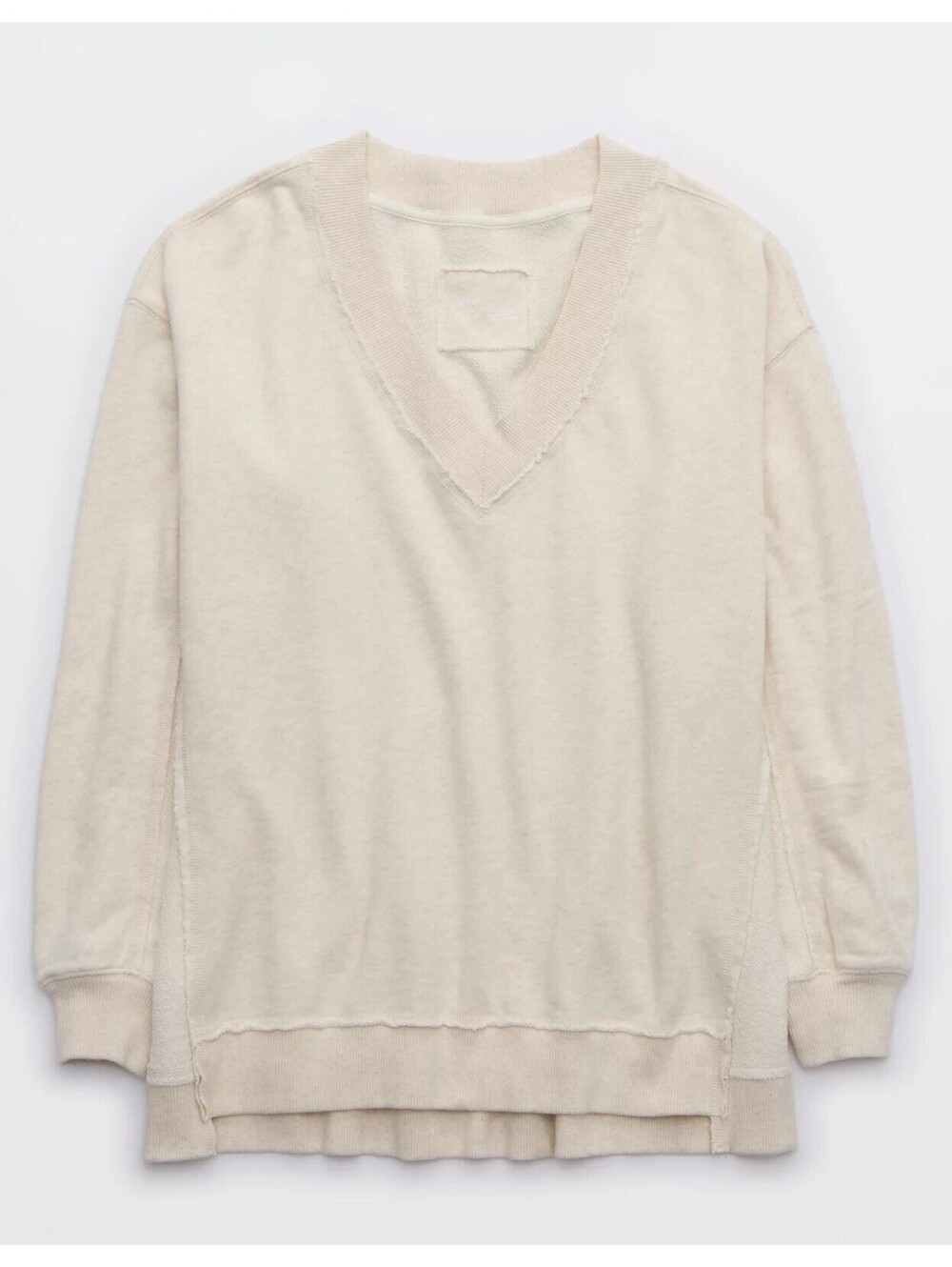 Aerie Ivory Vacay Every Day V-Neck Pullover Sweatshirt Size M Slouchy Beachy